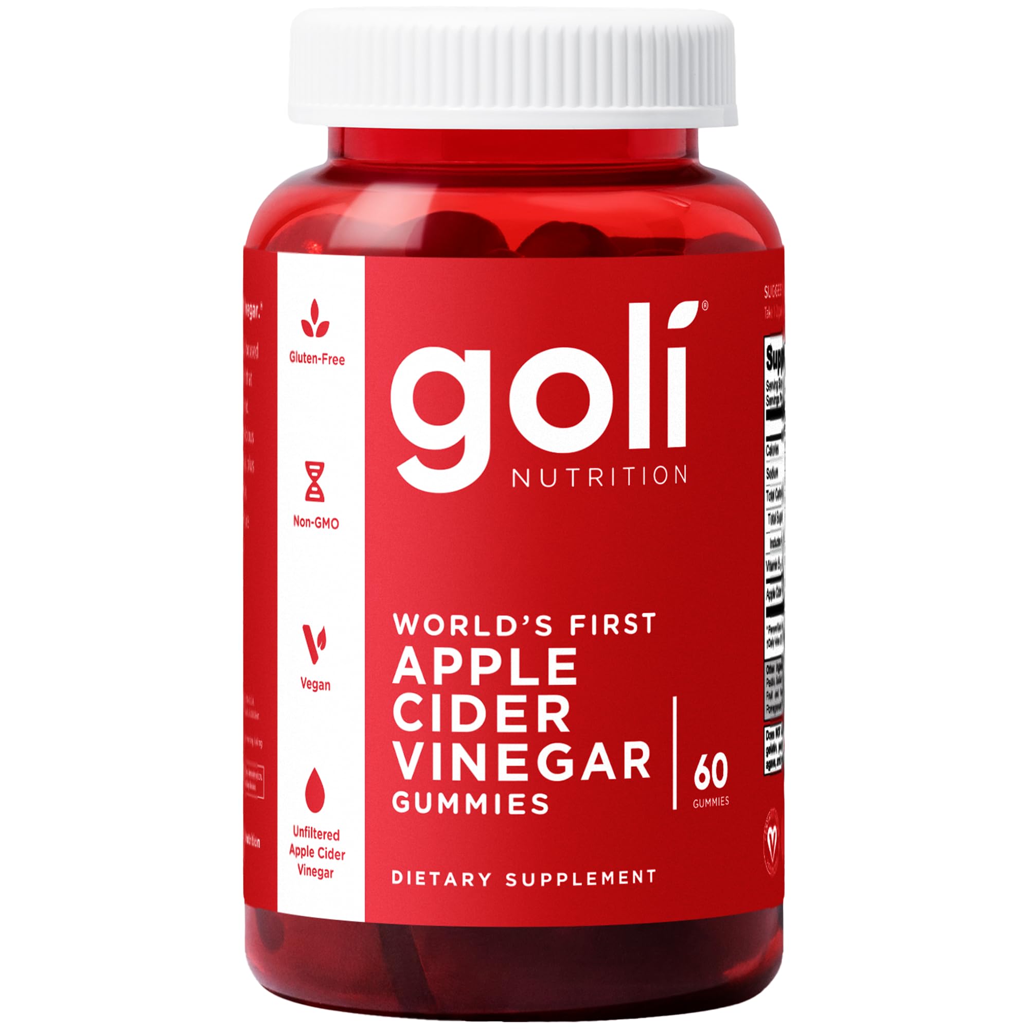 Goli Apple Cider Vinegar Gummies Vitamin B12 for EnergyBoost - 60 Count - Gluten-Free, Vegan & Non-GMO  
Goli Apple Cide