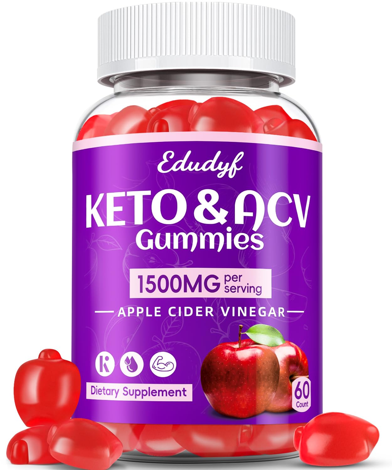 Keto ACV Gummies for Weight Loss - 1500mg Apple Cider Vinegar Gummies with Probiotics, B12 & Keto Support - Detox & Clea