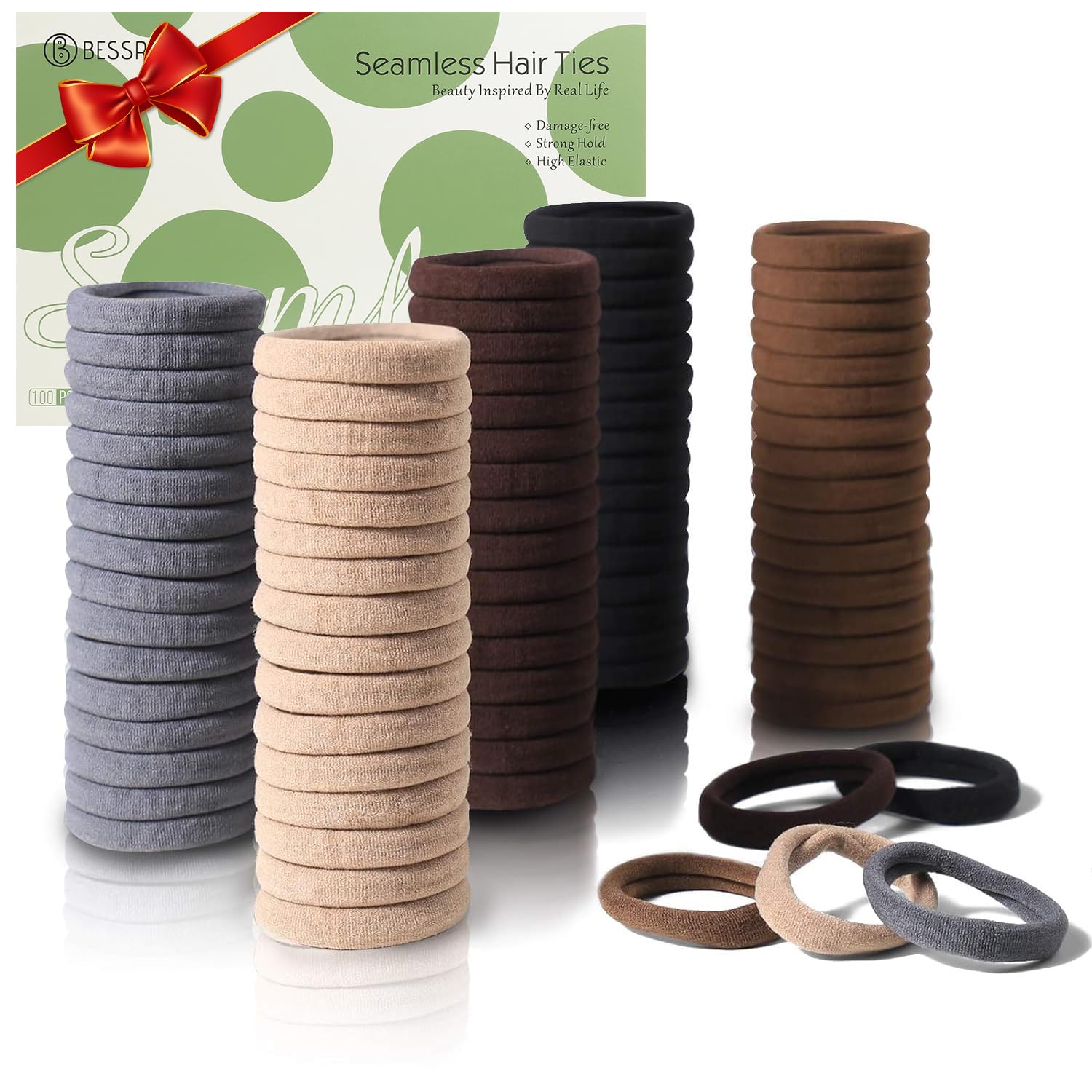  Wholesale 100 Pcs Thick Seamless Brown Hair Ties for Thick Hair Valentine's Day Gift - Natural Colors
| 100 Pcs Thick S